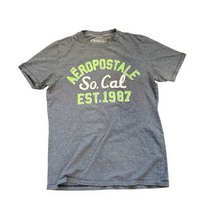 Aeropostale Mens So Cal Est 1987 Graphic T-Shirt Gray Neon‎ Green Small S/P